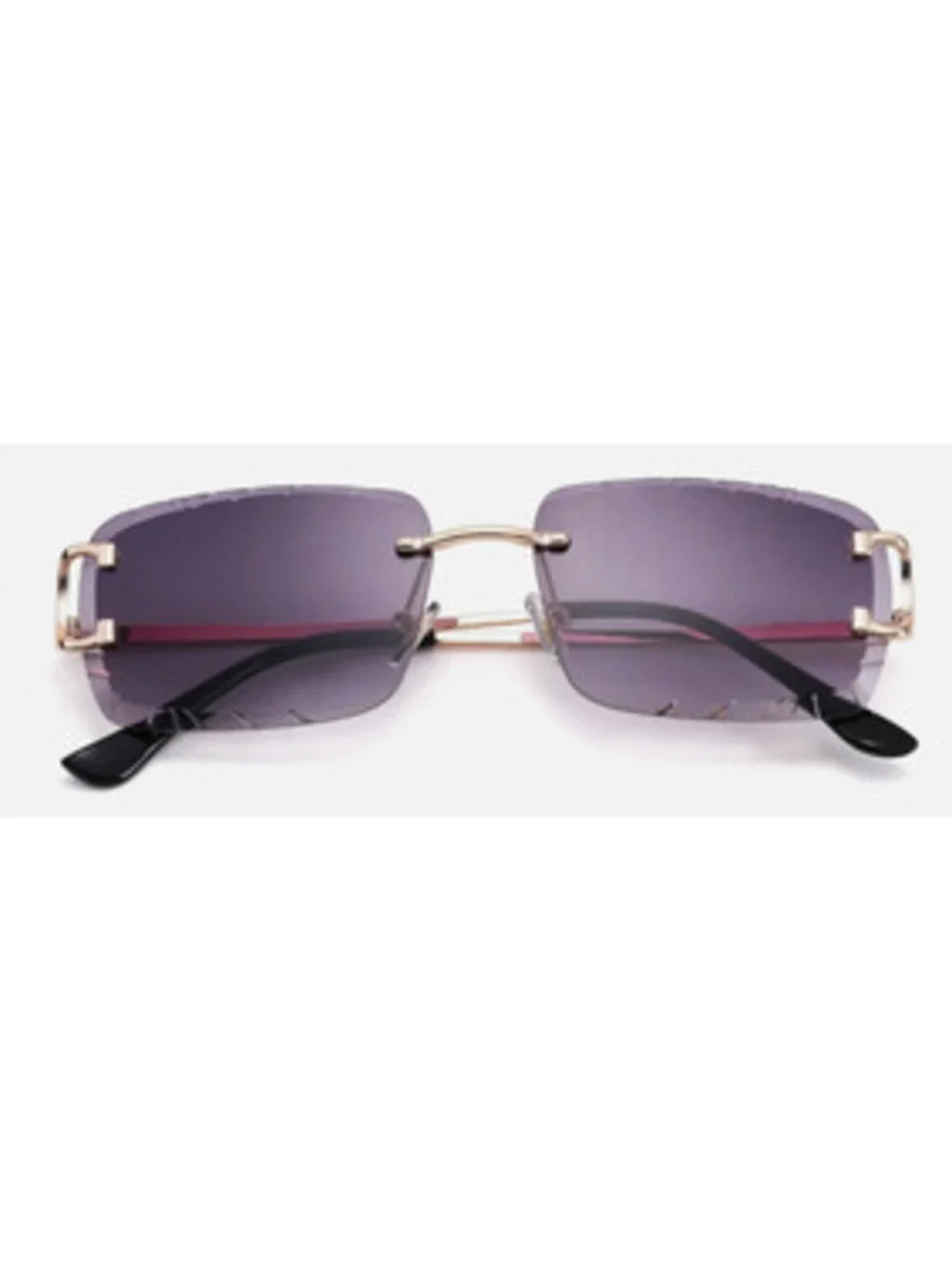 Rimless Sunglasses Diamond Cut Black Gradient lens and Gold